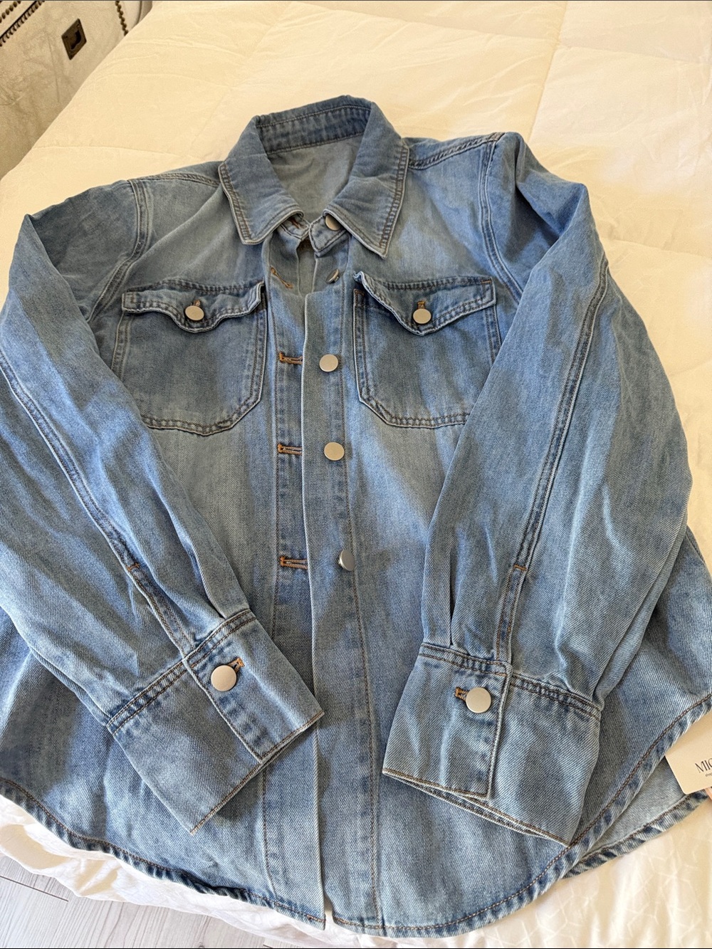 Women's Light Blue Denim Jacket with Button Front